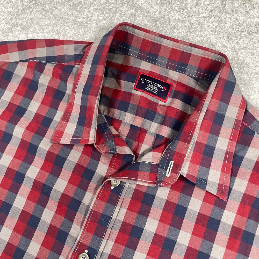 UNTUCKit Mens Button Down Shirt Large Red Plaid Wrinkle Free Pomerol WF